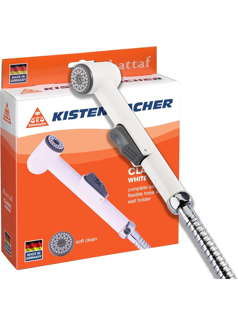 KISTENMACHER Classic White Shattaf Handheld Bidet Sprayer Set – Made in Germany – Premium Hygiene Spray with Flexible Hose and Wall Holder – Soft Clean Technology - Image 1